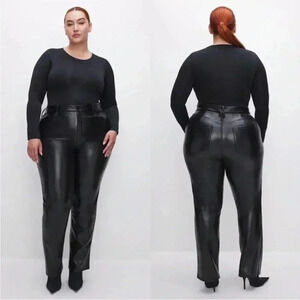 Good American Better Than Leather Pants Faux Leather Black Straight Leg Sz 16